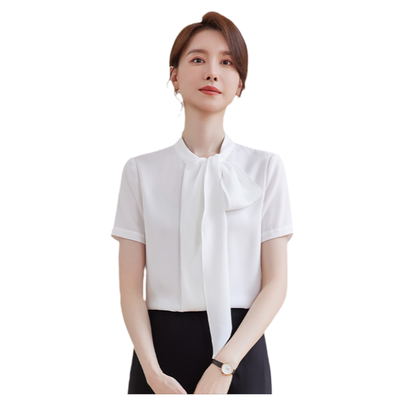 诗璐雅飘带白衬衫女夏季