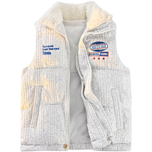 NOTEARS 美式复古重工刺绣字母毛领棉服马甲冬季保暖外套男女同款