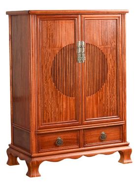 缅甸花梨镂空双抽圆角柜客厅储物柜双门角柜收纳柜桌面置物柜