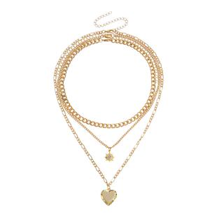 Norns欧美三层合金链闪耀星闪烁芒星镶嵌仿钻水钻爱心多层次项链