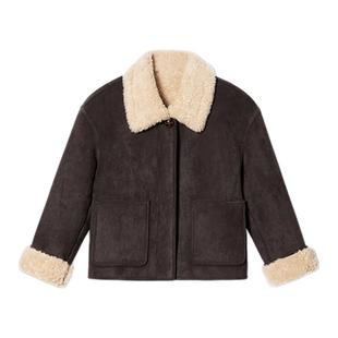 PSALTER诗篇学院风减龄翻领短款绵羊毛内里皮草外套冬款