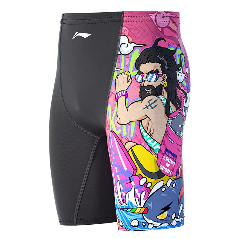 李宁泳裤男士五分专业游泳裤2025新款防尴尬涂鸦款青少年泳衣装备