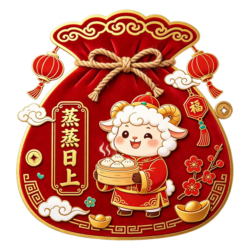 小羊抱锦鲤福袋墙贴梅花祥云年年有余新春喜庆防水自粘装饰贴纸画