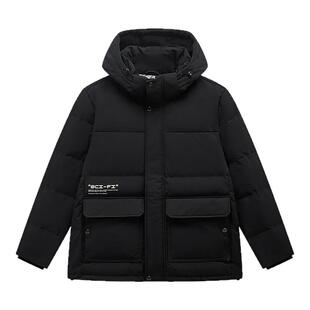 特步男款立领羽绒服2025冬季新款黑色防风休闲保暖运动羽绒外套