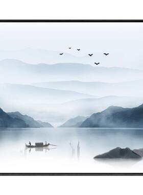 正方形山水挂画新中式客厅装饰画