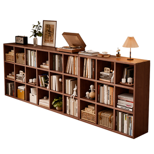 实木书架落地矮书柜组合格子柜储物柜客厅置物架靠墙电视柜