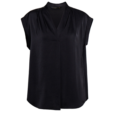 罗衣蓝色缎面无袖衬衫