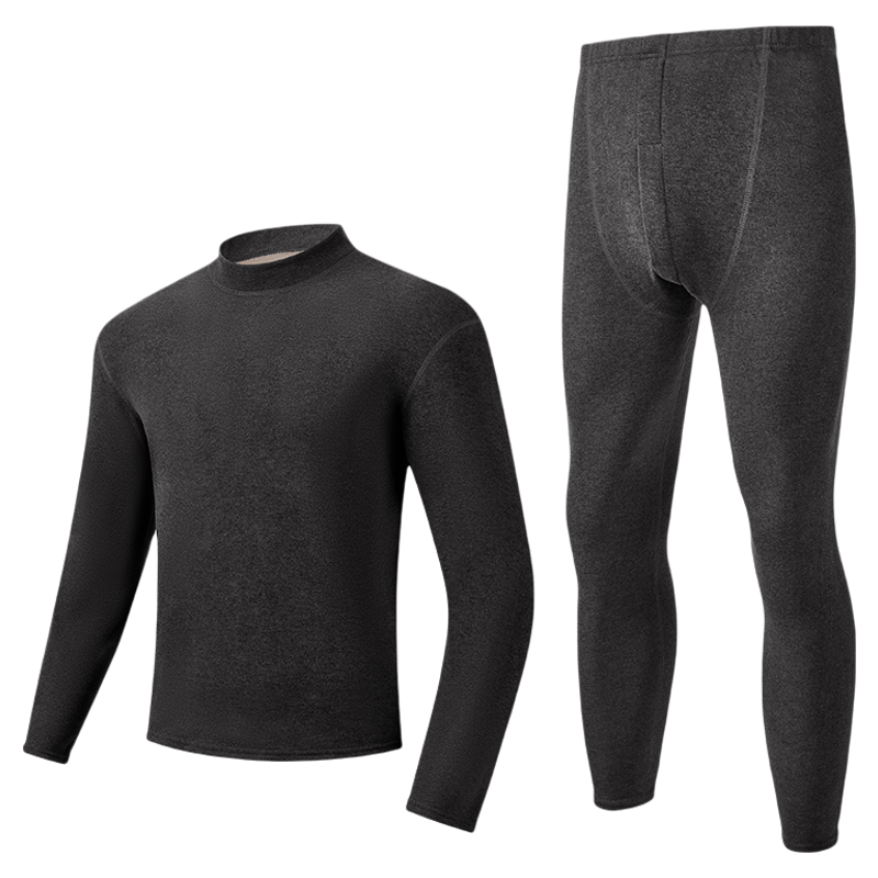 雅鹿男士中领保暖内衣加绒加厚打底秋衣秋裤青年羊羔绒冬保温套装