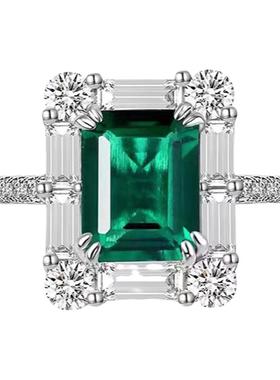 D色莫桑石长方祖母绿戒指