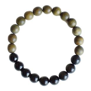 平衡。慢歌原创绿檀木黑曜石喜水木金火土手串互补佛珠情侣礼物