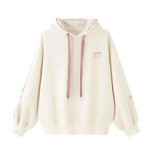 mc2米白色连帽卫衣女短款春秋季新款甜美可爱慵懒风oversize宽松