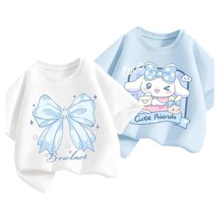 2024新款夏季女童短袖100%纯棉中大童洋气T恤宽松上衣时髦打底衫
