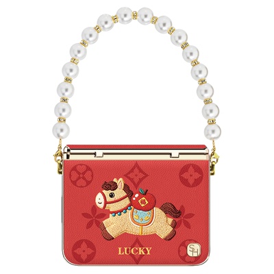 SHEHENG ×福气小马适用华为purax手机壳红色羊皮质感purax典藏版高级折叠带挂链保护套2026新年轻奢Fo1好看