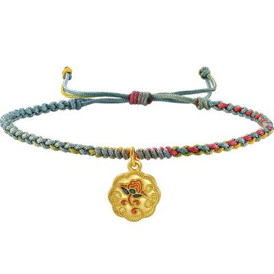 周生生黄金珐琅石榴花编织手绳