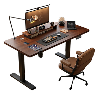 实木电动升降电脑桌台式家用书房书桌电竞桌可调节办公桌子工作台