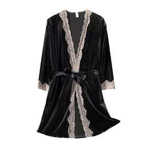 金丝绒睡袍女春秋款高级性感女士睡衣冬季纯欲风浴袍v领吊带睡裙