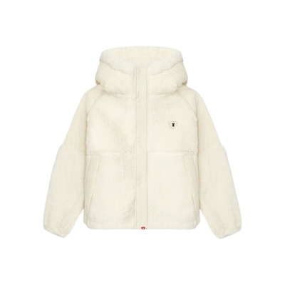 APEE女装秋冬心型刺绣徽章拼接绒面连帽外套F115A5P