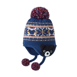 MIKIHOUSE宝宝帽子冬季保暖彩色雪花小黑熊护耳帽DOUBLE_B