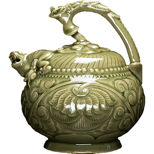 陕历博文创耀州窑青釉提梁倒流壶摆件国宝复刻企业商务伴手礼