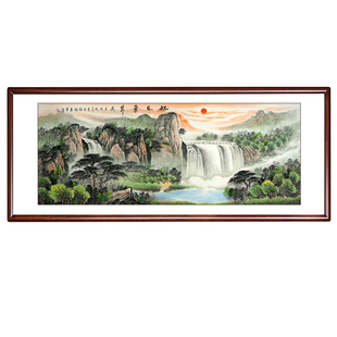 旭日东升山水画手绘手写真迹靠山聚宝盆中堂画国画手工装饰画挂画