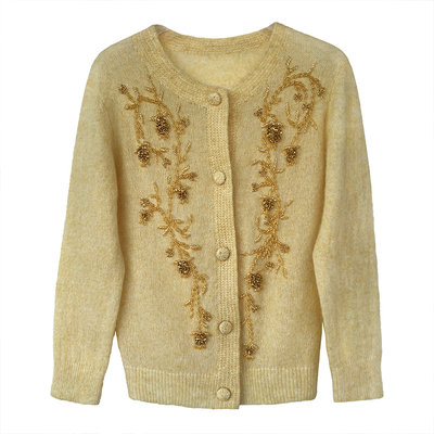 JACQUESWEI秋冬串珠羊毛开衫女