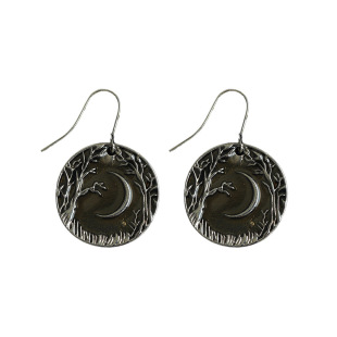 Vintage古着Ancient Silver Moon Tree Earrings复古耳环
