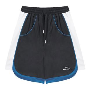 Unvesno (UN) 夏季运动拼接网眼透气短裤夏天黑色薄款裤子中裤