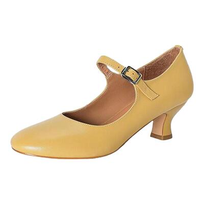 复古头层牛皮浅口单鞋女猫跟5cm一字扣带玛丽珍女鞋米白色配旗袍