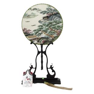 品粤广绣古典团扇手工双面刺绣宫扇国风特色送妈妈节日生日礼物