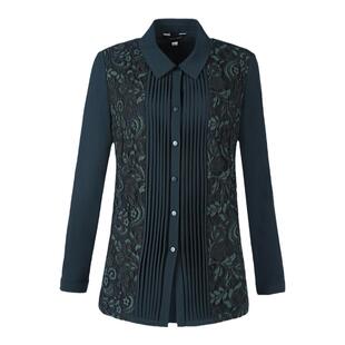 靓诺墨绿色睫毛蕾丝衬衫LC18312A