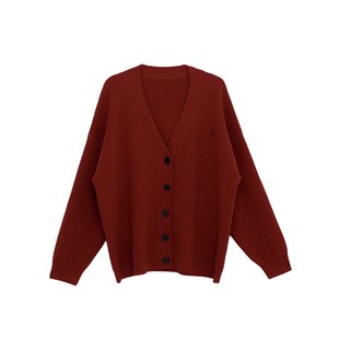 荒荒家爱心刺绣毛衣女2025秋冬慵懒风宽松休闲显瘦长袖V领针织衫