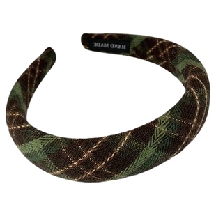 复古绿格纹发箍女秋冬百搭气质压发外出宽边高颅顶头箍发卡头饰