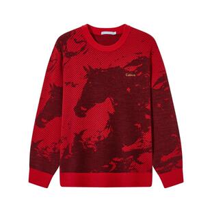 【马年新年款】卡宾羊毛针织衫男女同款2026春新款红色本命年毛衣