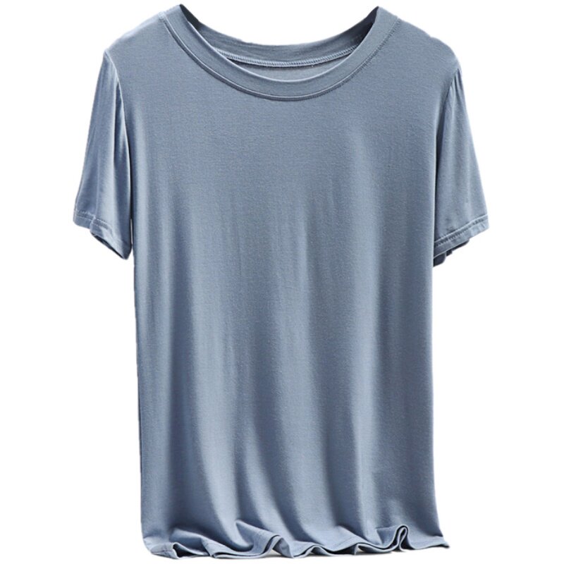 莫代尔t恤女短袖2024夏修身白色洋气打底衫纯色圆领棉质半袖上衣