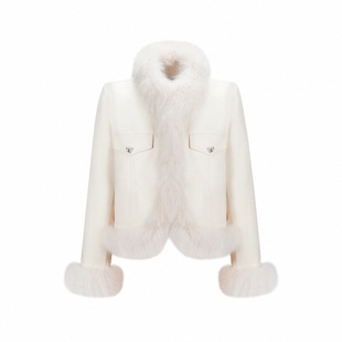 CHICHY时光觅雪 狐狸毛白色短款羽绒服鸭绒女冬季款名媛上衣外套