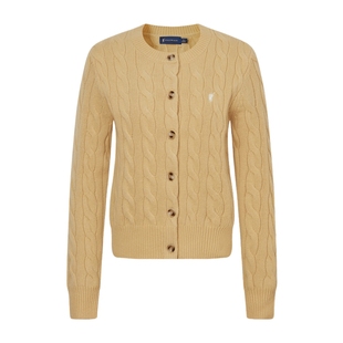 【100%绵羊毛】POLOWALK羊毛针织开衫女秋冬圆领绞花针织衫红毛衣