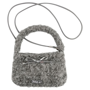 7THLAT抓毛呢单肩斜挎包女高级感小众设计毛绒手提包可爱羊羔毛包
