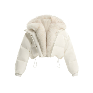 Tuwhy“初雪时分”原创设计可拆卸大毛领短款90白鸭绒羽绒服冬