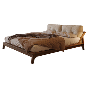 纳威日式侘寂风床主卧科技布高端大气实木床中古风软包床网红婚床