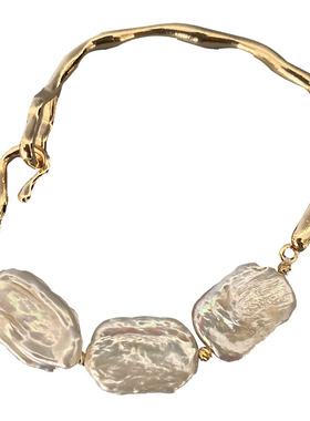 女淡水珍珠金属拼接巴洛克手链