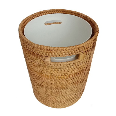 越南藤编收纳圆筒轻奢日式垃圾桶
