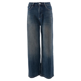 Orchel/欧榭丽复古老钱风洗水阔腿牛仔裤女士直筒长裤显瘦百搭