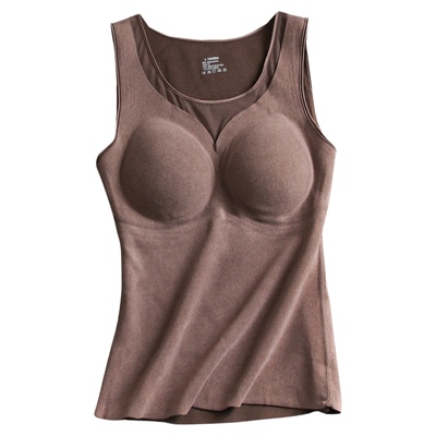 无痕德绒保暖内衣带胸垫女上衣