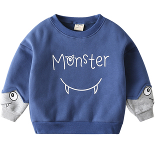 儿童薄绒卫衣春秋季2026年新款韩版男孩酷帅宝宝衣服男童洋气上衣