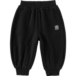 巴拉巴拉宝宝加绒裤子男童女童黑色运动卫裤秋冬款儿童外出长裤厚