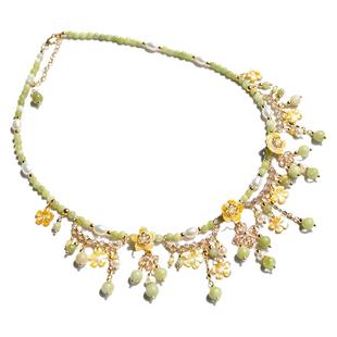 墨涧花饰品【花朝如约】南方玉黄蝶贝项链女古风汉服配饰原创设计