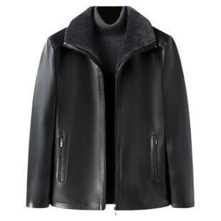 海宁男士真皮皮衣翻领加绒加厚皮毛一体外套绵羊皮夹克中年爸爸装