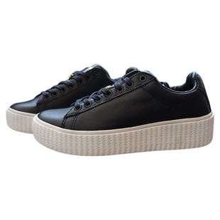 HOZ后街女鞋厚底真皮皮面休闲鞋增高鞋韩版板鞋松糕底小蜜蜂装饰