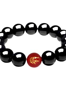 黑色天然玛瑙十二生肖相手链男
