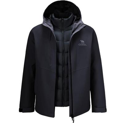 骆驼三合一冲锋衣男女户外羽绒内胆暴雨级防风防水黑色登山服外套